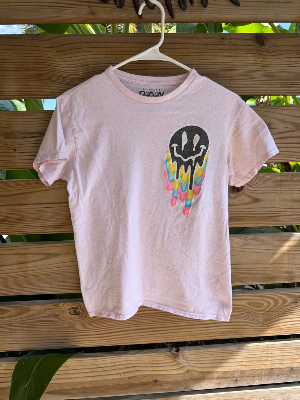 Pink Graphic Tee with Colorful Drip Design